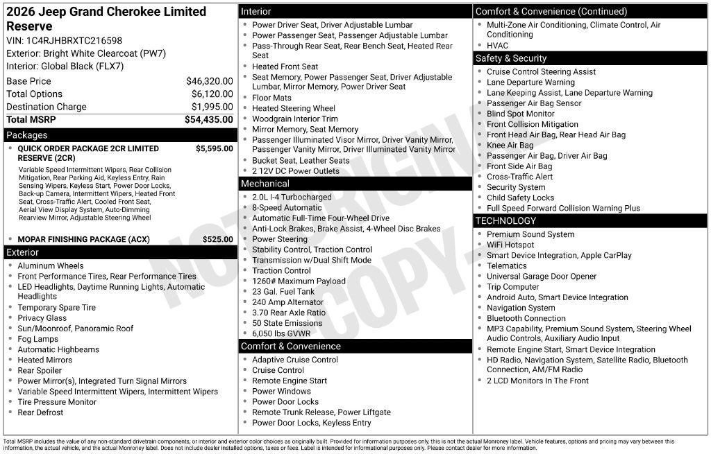 2026 Jeep Grand Cherokee Limited Reserve 4x4