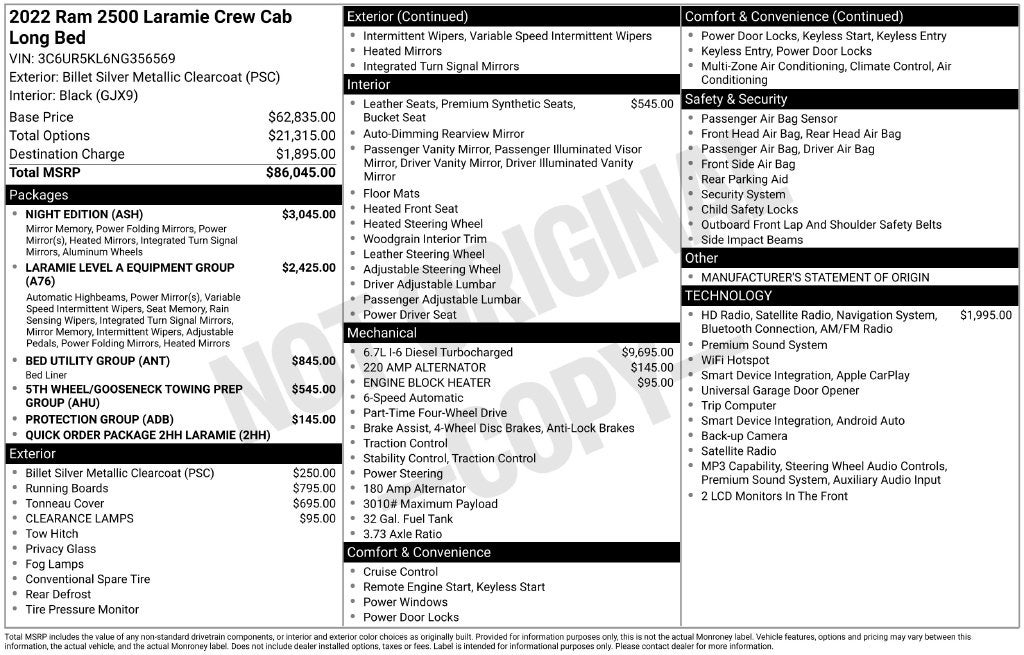 2022 RAM 2500 Laramie Crew Cab 4x4 8' Box