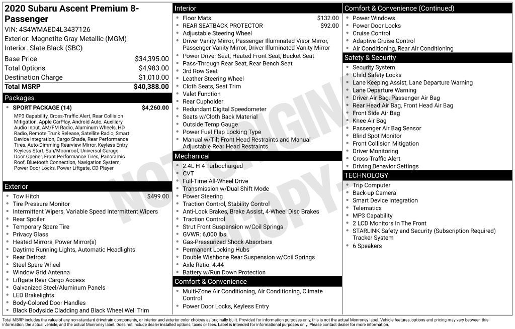 2020 Subaru Ascent Premium
